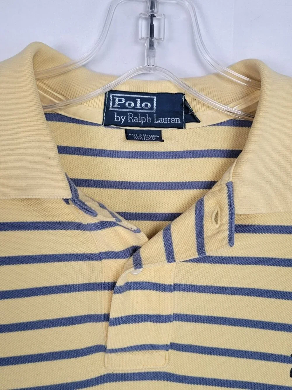 Polo Ralph Lauren Polo Shirt Men's M Yellow Blue Stripe Cotton Pony Logo Preppy
